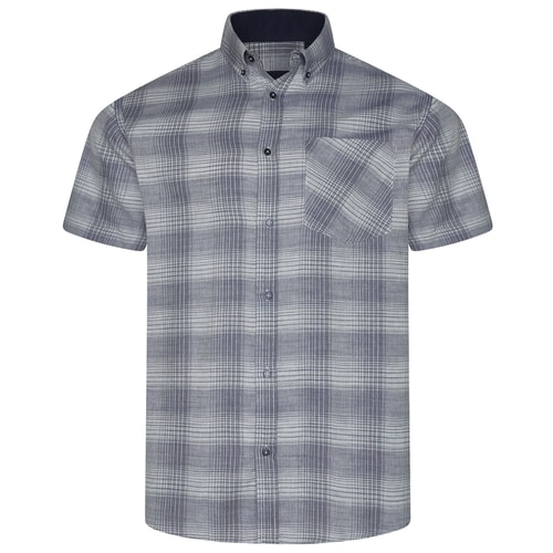 KAM Short Sleeve Textured Check Shirt Navy